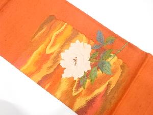 手織り紬 霞に牡丹模様織り出し袋帯